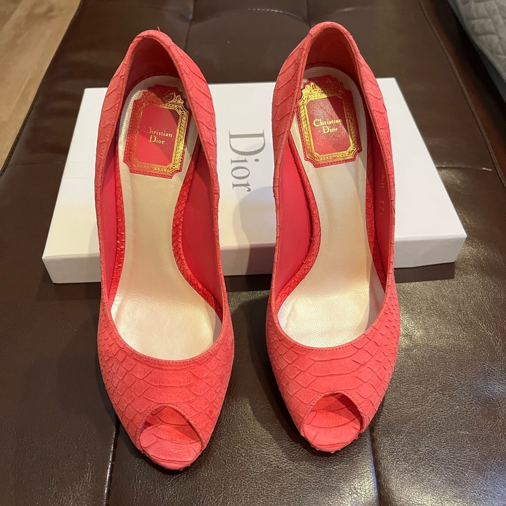 🔥 CHRISTIAN DIOR Peep toe platform heels 👠PINK SIZE 37,5/US 7,5 - Picture 6 of 11